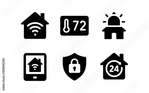 Smart home icons set: security, automation, wi-fi, thermostat, alarm