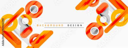 Abstract orange shapes float over white space. Modern design elements create dynamic visual texture. Minimalist aesthetic.