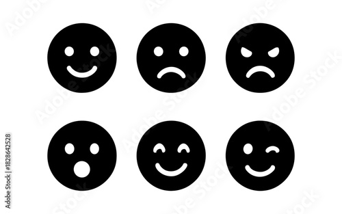 Simple emoticon set featuring happy, sad, angry, surprised, smiling, and winking faces