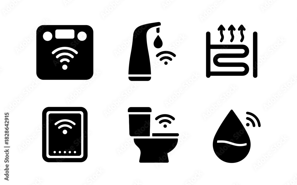 Fototapeta premium Smart bathroom technology: wireless devices and modern hygiene icons