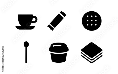 Minimalist coffee and snack icons set in silhouette style