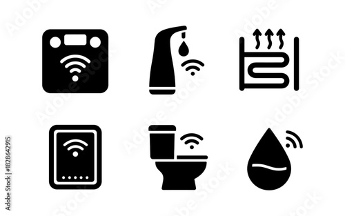 Smart bathroom technology: wireless devices and modern hygiene icons