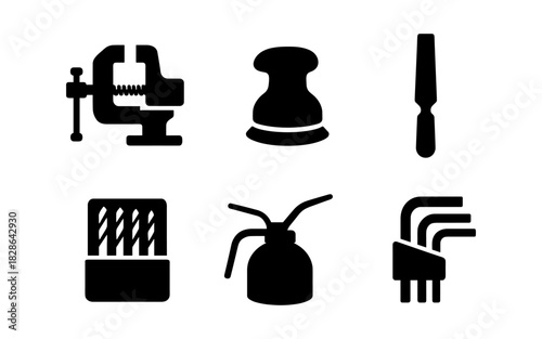 Essential silhouette icons of workshop tools for diy projects and crafts