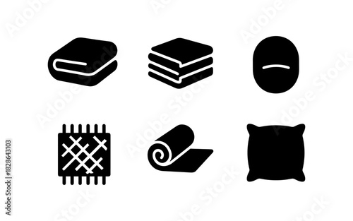 Set of simple silhouette icons of blankets and cushions