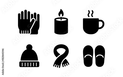 Minimalist winter essentials icons for cozy seasons