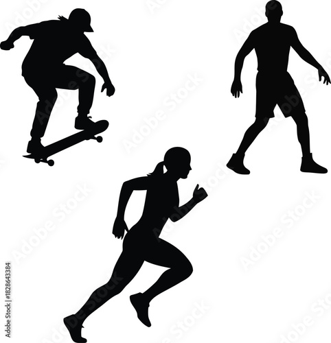 Silhouettes of people doing sports