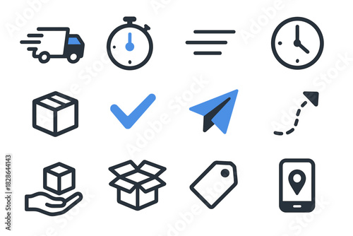 Delivery package vector lines speed stopwatch paper parcel tracker express icon icons
