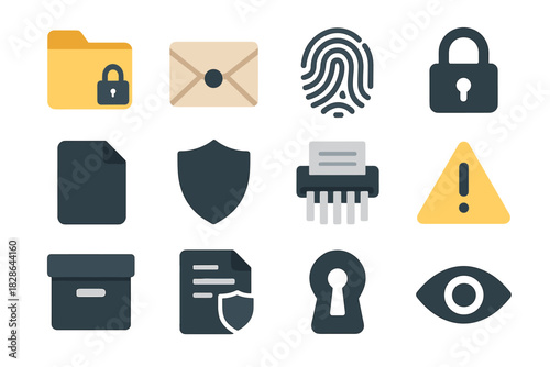 Triangle set confidentiality sealed locked archive vector sheet fingerprint icon box eye