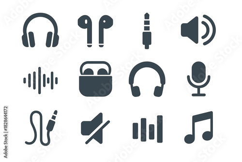 Audio grid button icon headphone note case wave headband vector mute icons