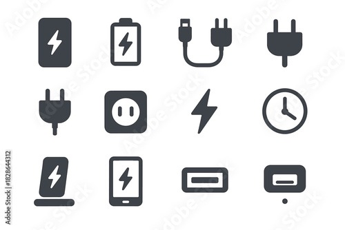 Vector lightning icons battery icon charger devices cable stand smartphone light charging