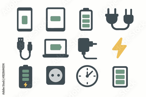 Smartphone vector battery plug icon icons bank bolt device adapter tablet clock
