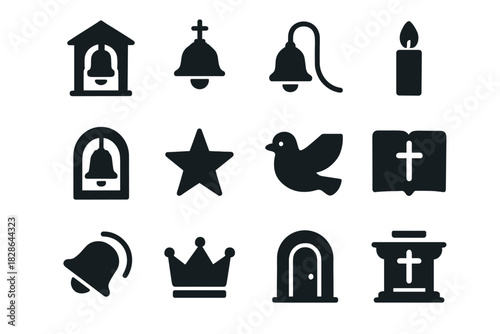 Book church bell crown minimalist star dome icon vector rope cross dove