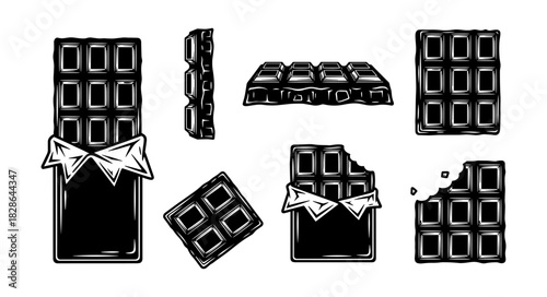 Collection of Hand Drawn Chocolate Bars and Pieces.