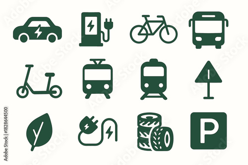 Vector bus icons parking leaf charging transport green icon spot electric eco