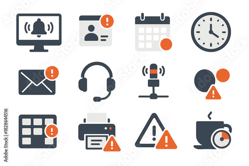 Desk icon clock status desktop icons warning alerts task vector alert office