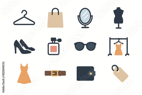 Mannequin perfume icons vector mirror icon store price fashion shoes wallet dress