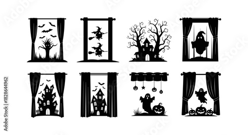 Halloween Silhouettes Collection Spooky Scenes and Characters.