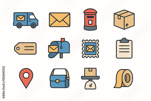 Postal icons vector clipboard icon courier mailbox label postbox bag service truck