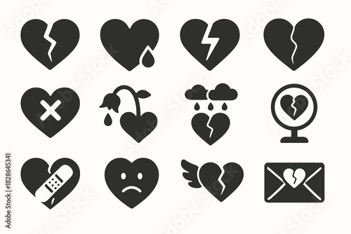 Hearts minimal lightning wing icon vector sad wilted mirror envelope cross flower
