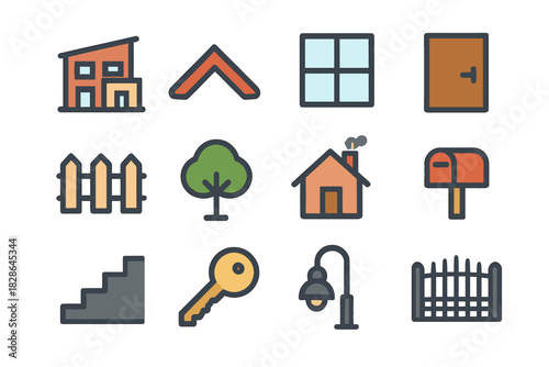 Icon modern house vector lamp mailbox tree fence key window