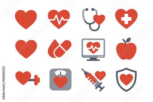 Monitor vector drop pill set dumbbell ecg cross icon scale health apple