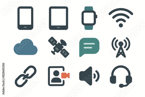 Smartphone vector satellite wifi speaker chat smart tech tablet headset icons icon