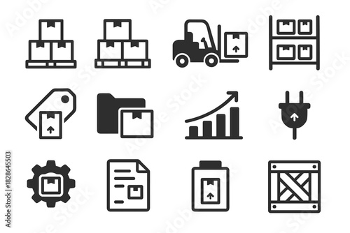 Vector shelf chart warehouse box simple plug stack icons icon document pallet