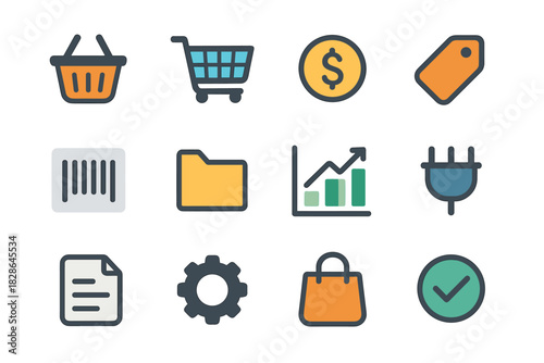 Grid checkmark trolley document chart icon basket vector folder tag barcode shopping