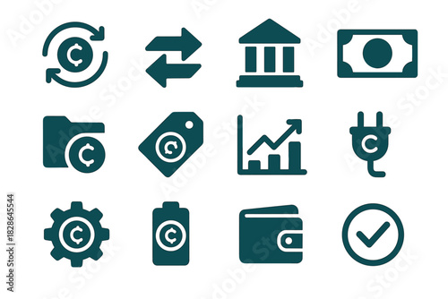 Cash stack money gear vector building modern plug chart wallet icon battery