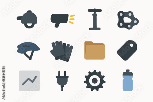 Light chart chain vector folder helmet accessory pump gear icons plug icon