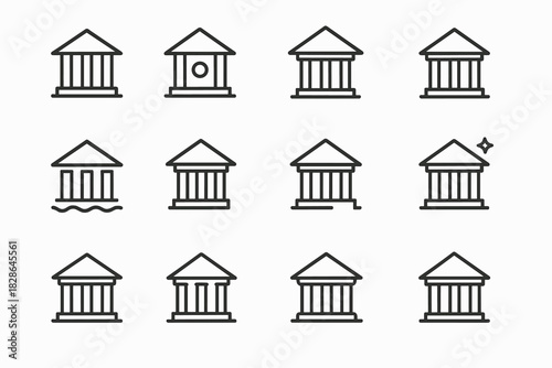 Bank curve minimal fold outline shadow roof circle icons vector dot columns