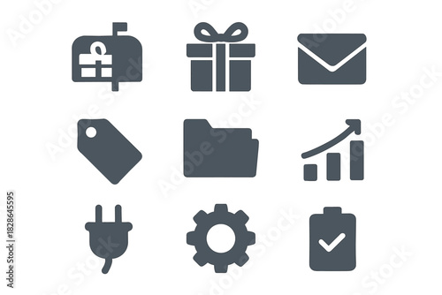 Envelope ornament gift bow mailbox icons plug box icon vector tag gear