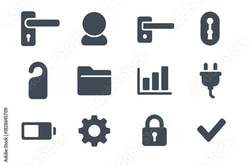 Tag latch icon plug chart checkmark vector gear folder door handle