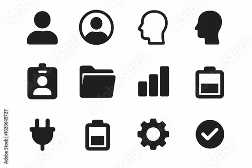 Chart plug outline bust checkmark circle minimalist grid icon head vector badge