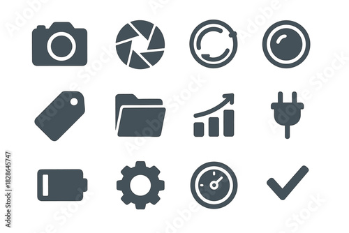Tag icon aperture ring vector camera chart lens grid plug checkmark