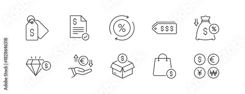 Price Icon Set Line Style, Editable Stroke