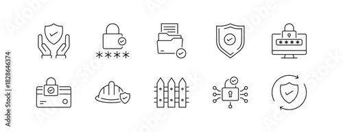 Security and Protection Icon Set Line Style, Editable Stroke