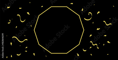Gold Confetti Falling on Black Background with frame. Festive Celebrations. Vector Illustration