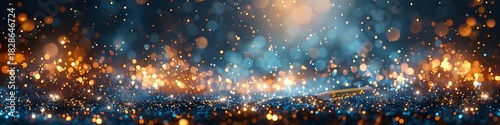 Panoramic vibrant bokeh background with abstract glowing lights and out of focus particles for festive or celebratory occasions