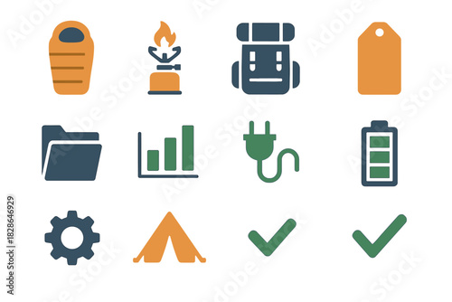 Battery plug stove vector tag gear backpack backpacking tent essentials icon chart