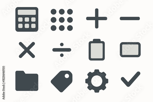 Simple plus calculator icon equal vector checkmark minimal number sign gear