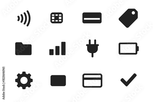Outline gear contactless vector chip card stripe icons curved checkmark icon folder