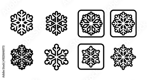 Collection of snowflake icons in black and white for winter desi