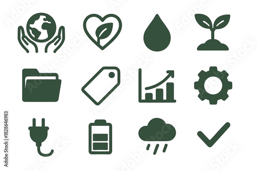 Plug planet care earth leaf vector heart sprout icon rain water holding