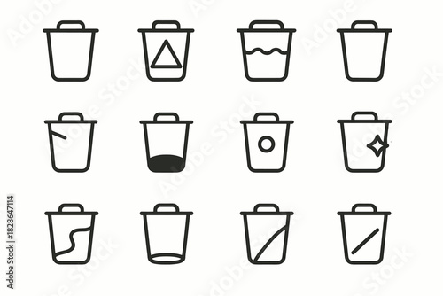 Fold thin minimalist icon bin wave base icons outline vector lid spark
