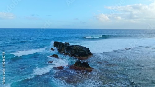 Aerial view Coastal Waves and Cloudscape with the tropical shoreline waves background	