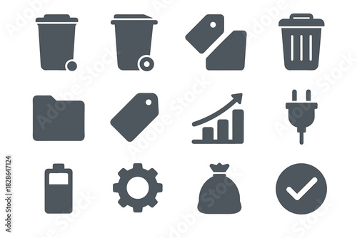 Plug bin icon vector bag battery checkmark outdoor tag lid metal chart