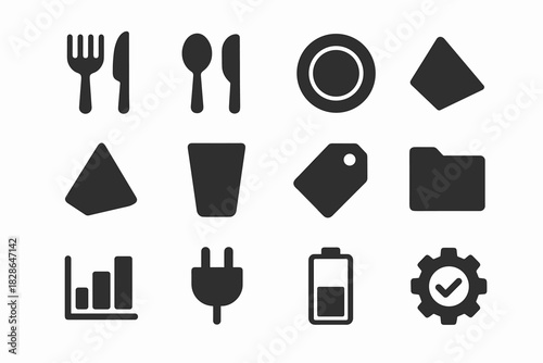 Cutlery spoon icon fork plug knife checkmark modern glass tag folder vector
