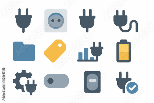 Folder socket plug electrical vector outlet tag cord icon adapter icons chart