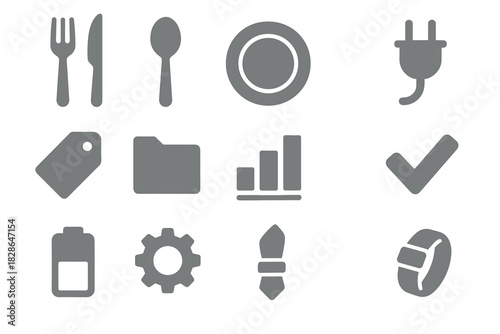 Chart vector napkin knife ring gear silverware spoon checkmark icon tag minimalist